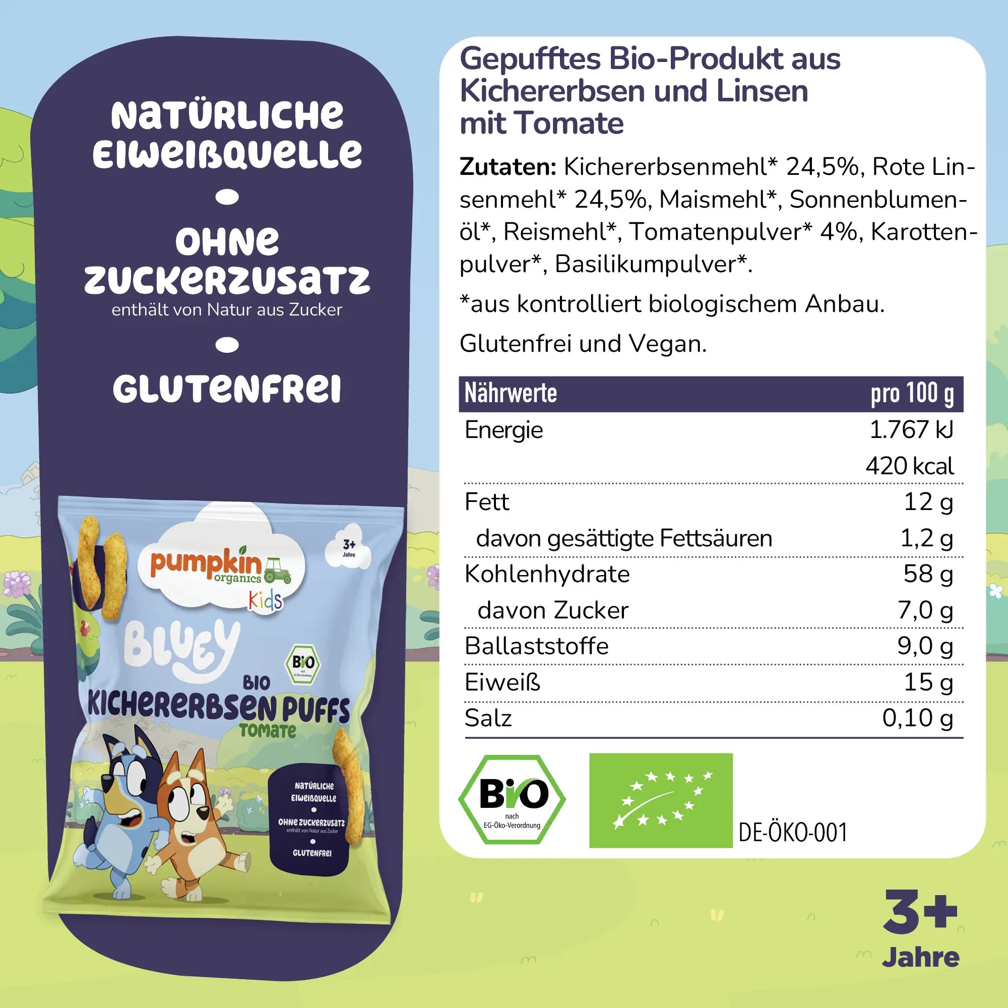 Bluey Kichererbsen Puffs Tomate Zutaten und Nährwerttabelle