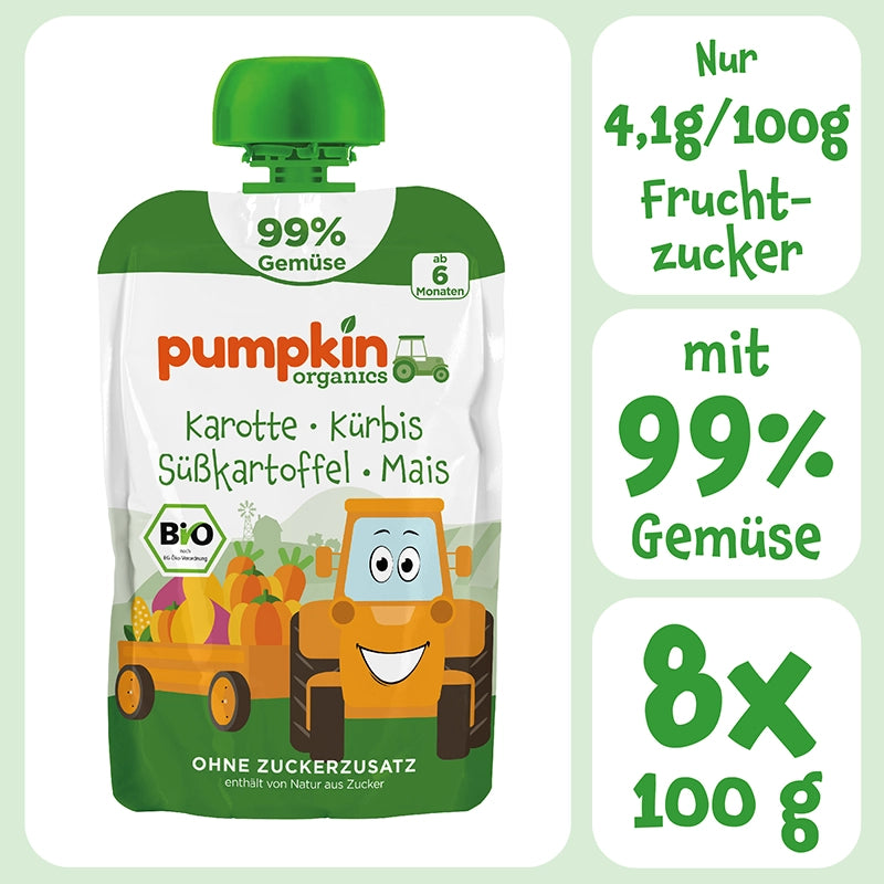 Bio Quetschie mit Karotte, Kürbis, Süßkartoffel, Mais