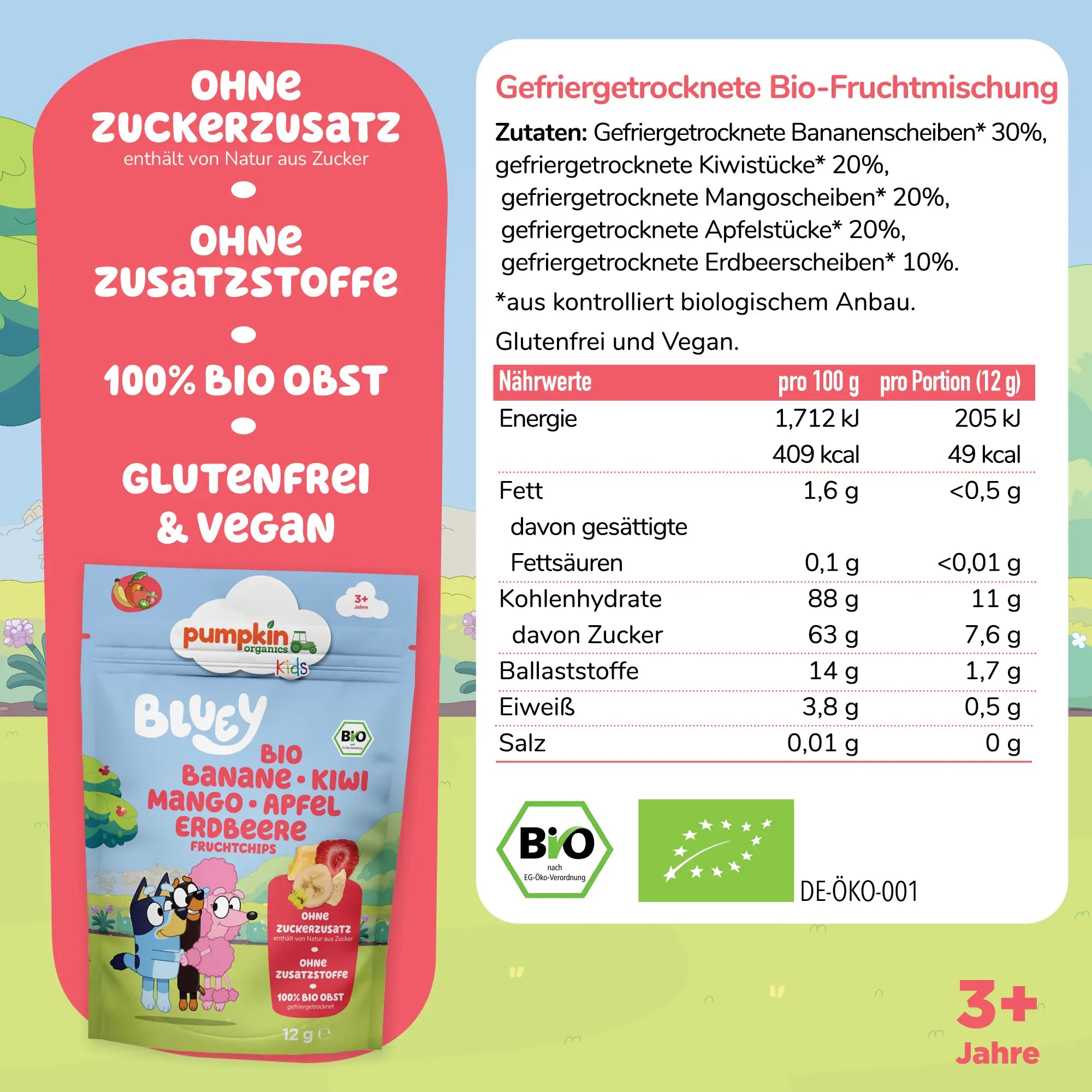 Bluey Bio Fruchtchips Zutaten und Nährwertangaben