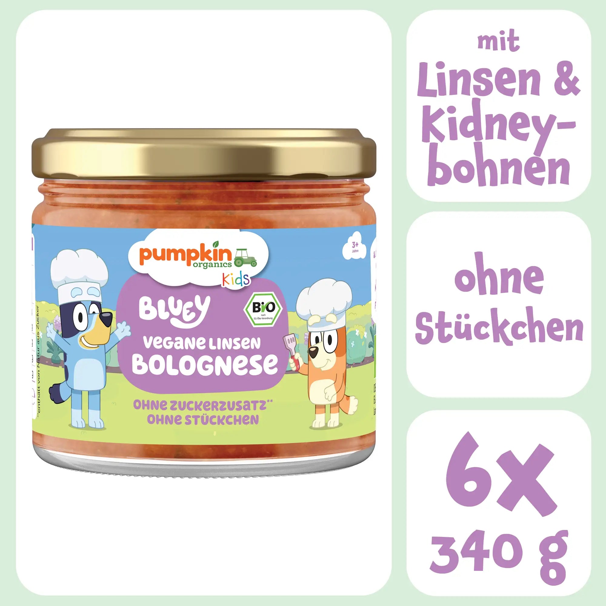 Bluey Bio Linsen Bolognese mit Linsen & Kidney Bohnen, ohne Soja, 6x250g