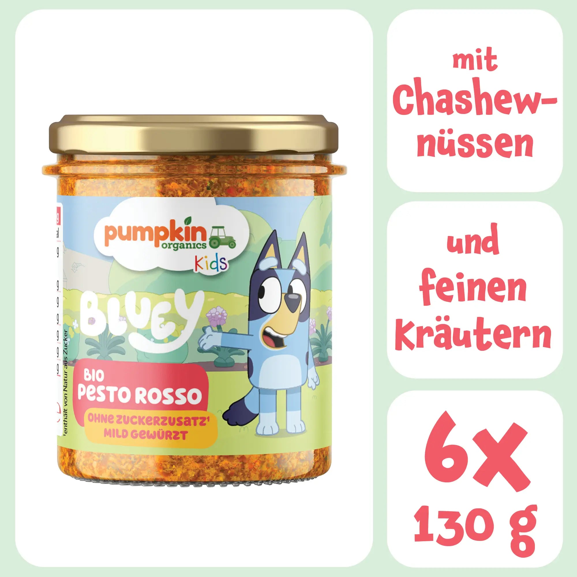 Bluey Bio Pesto Rosso mit Cashewnüssen und feinen Kräutern, 6x135g