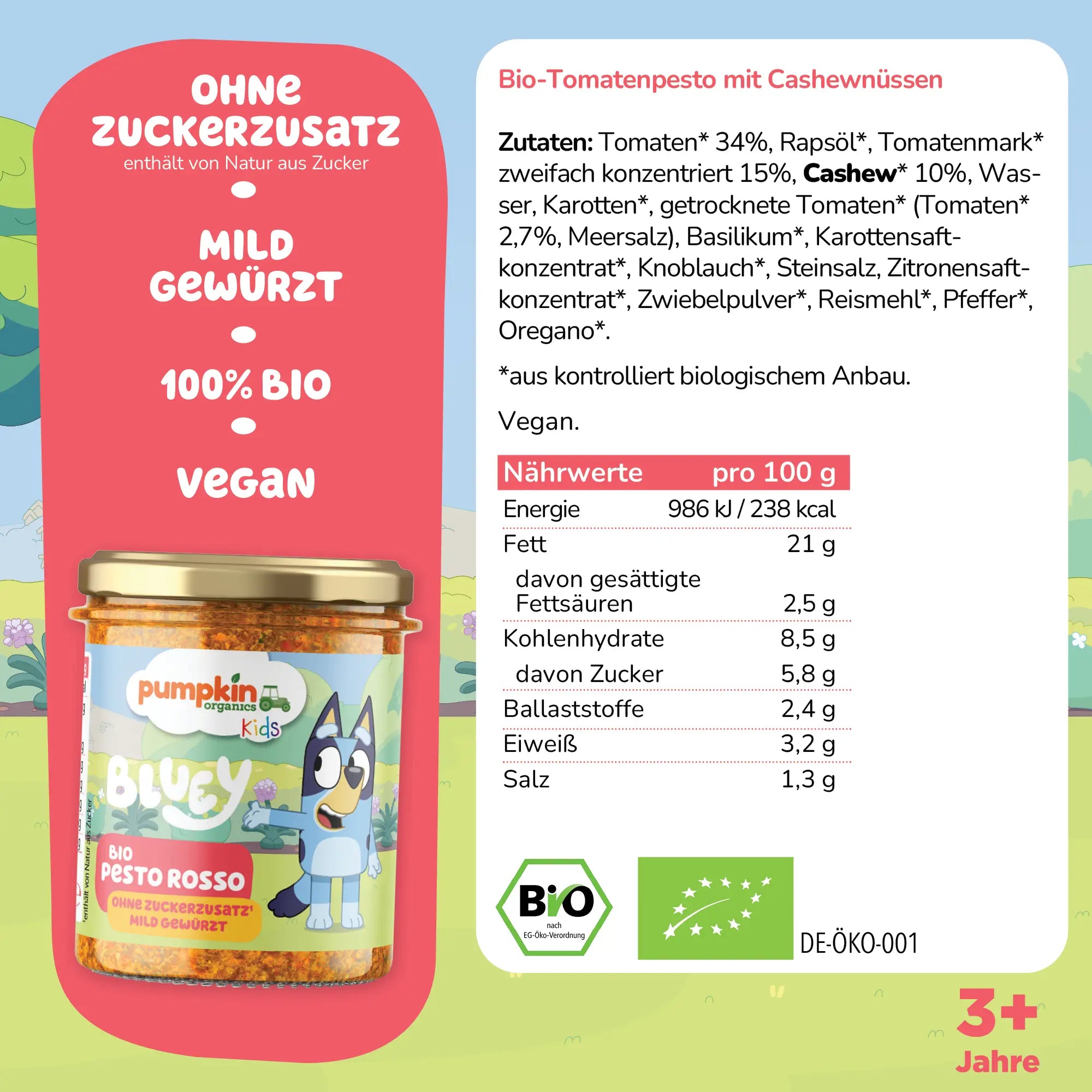 Bluey Bio Pesto Rosso Zutaten und Nährwertangaben