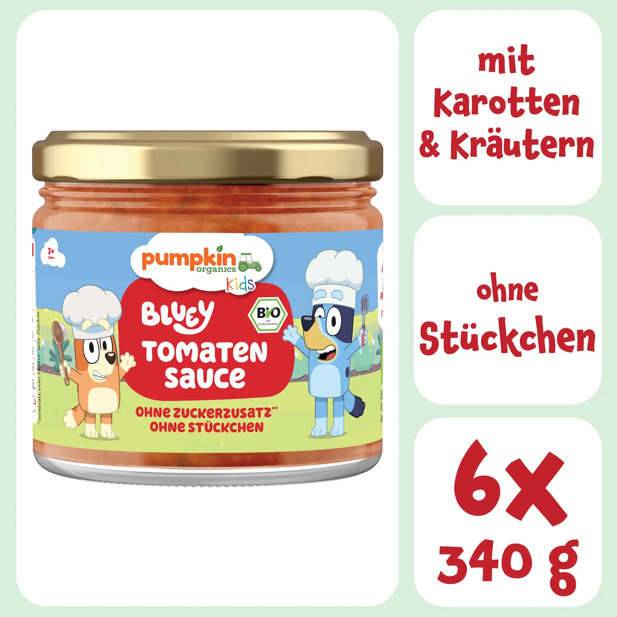 Bluey Bio Tomatensauce ohne Stückchen mit viel Gemüse 6x250g