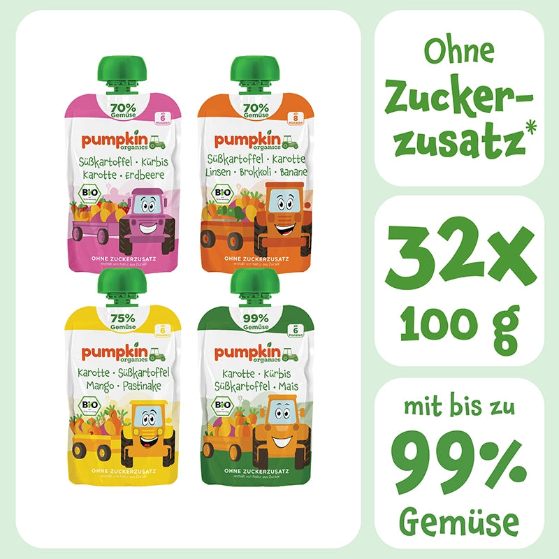 Bio Gemüse Quetschie Neuheiten ohne Zuckerzusatz, 32x100g, mit bis zu 99% Gemüse