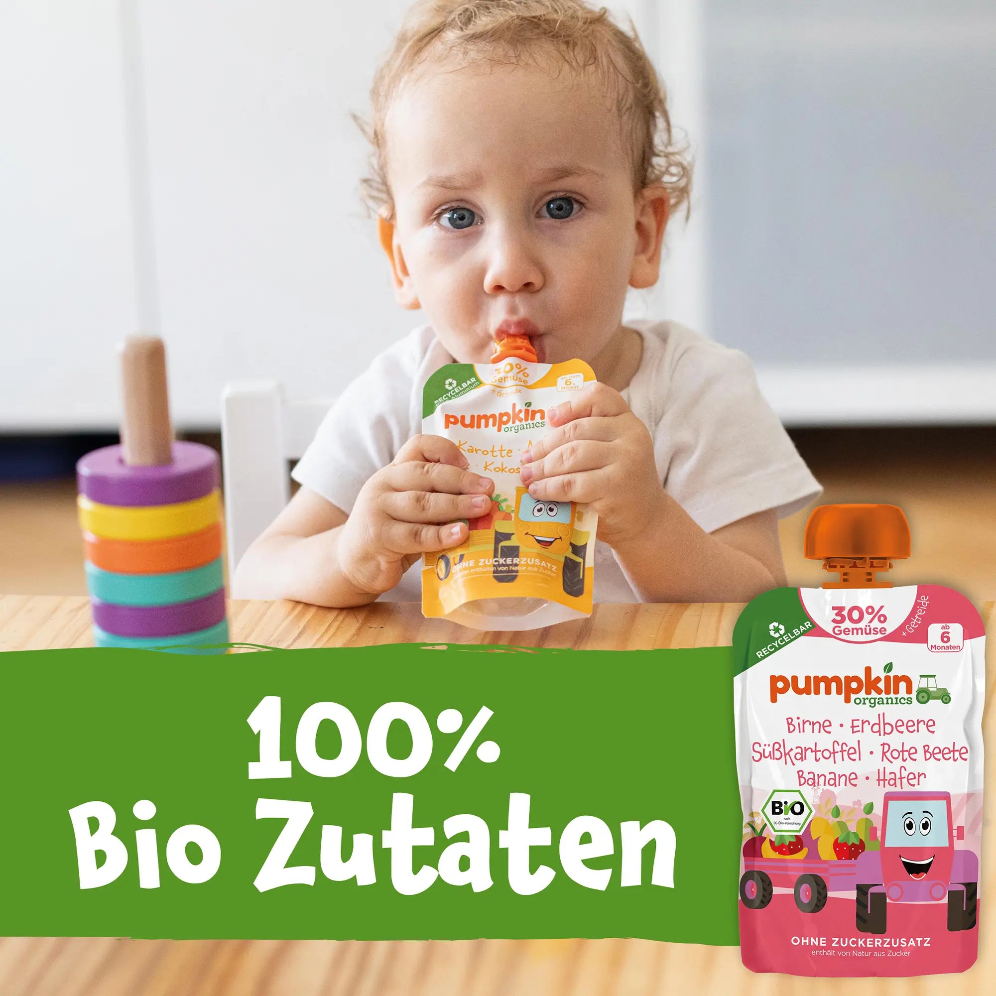 Bio Gemüse - Getreide - Quetschie Birne, Erdbeere, Süßkartoffel, Rote Beete, Banane, Hafer - Pumpkin Organics