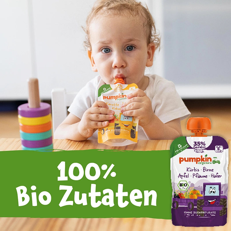 Bio Gemüse - Getreide - Quetschie Kürbis, Birne, Apfel, Pflaume, Hafer - Pumpkin Organics