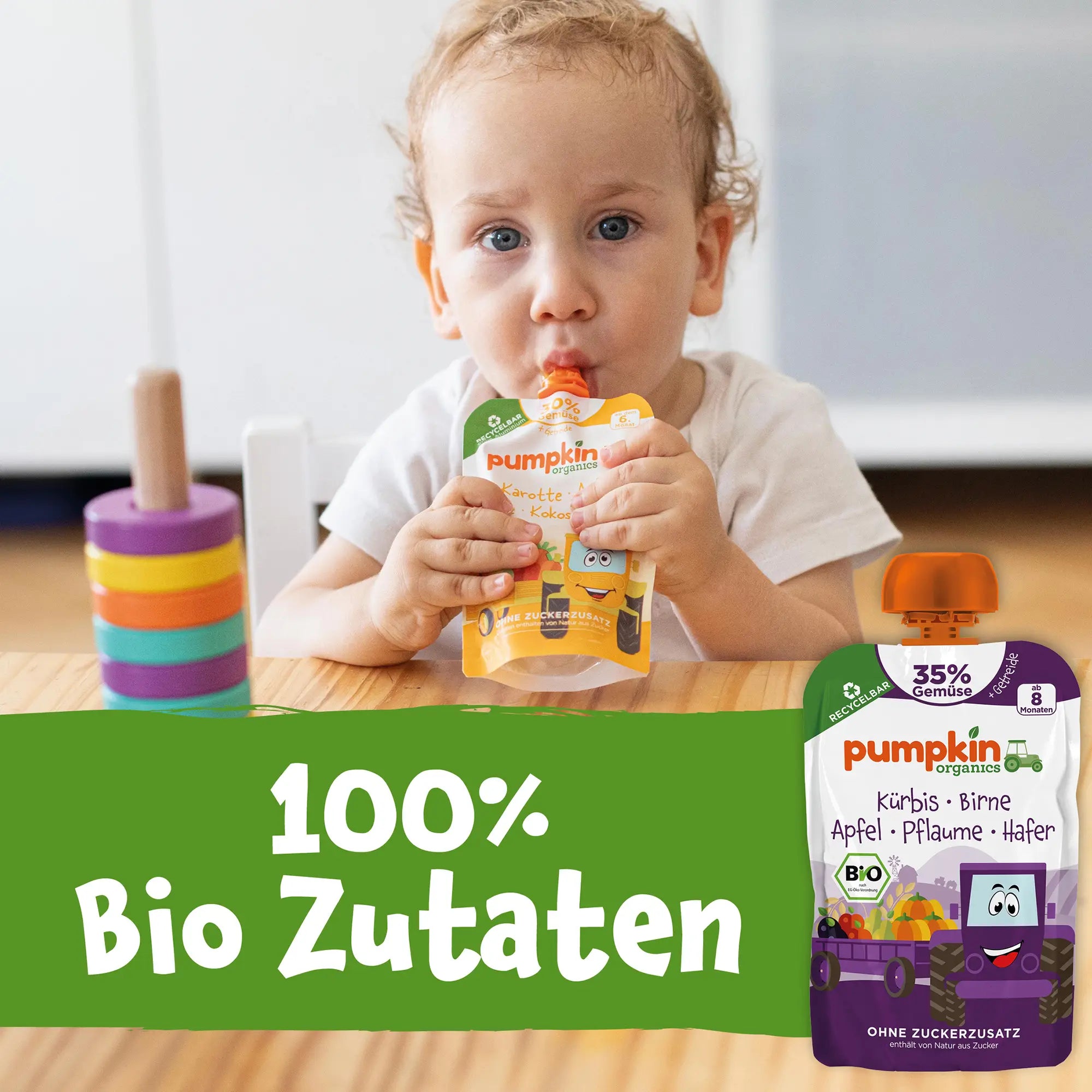 Bio Gemüse - Getreide - Quetschie Kürbis, Birne, Apfel, Pflaume, Hafer - Pumpkin Organics