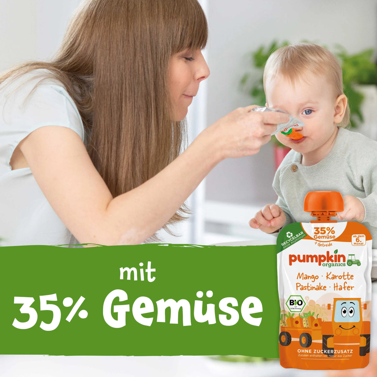 Bio Gemüse - Getreide - Quetschie Mango, Karotte, Pastinake, Hafer - Pumpkin Organics