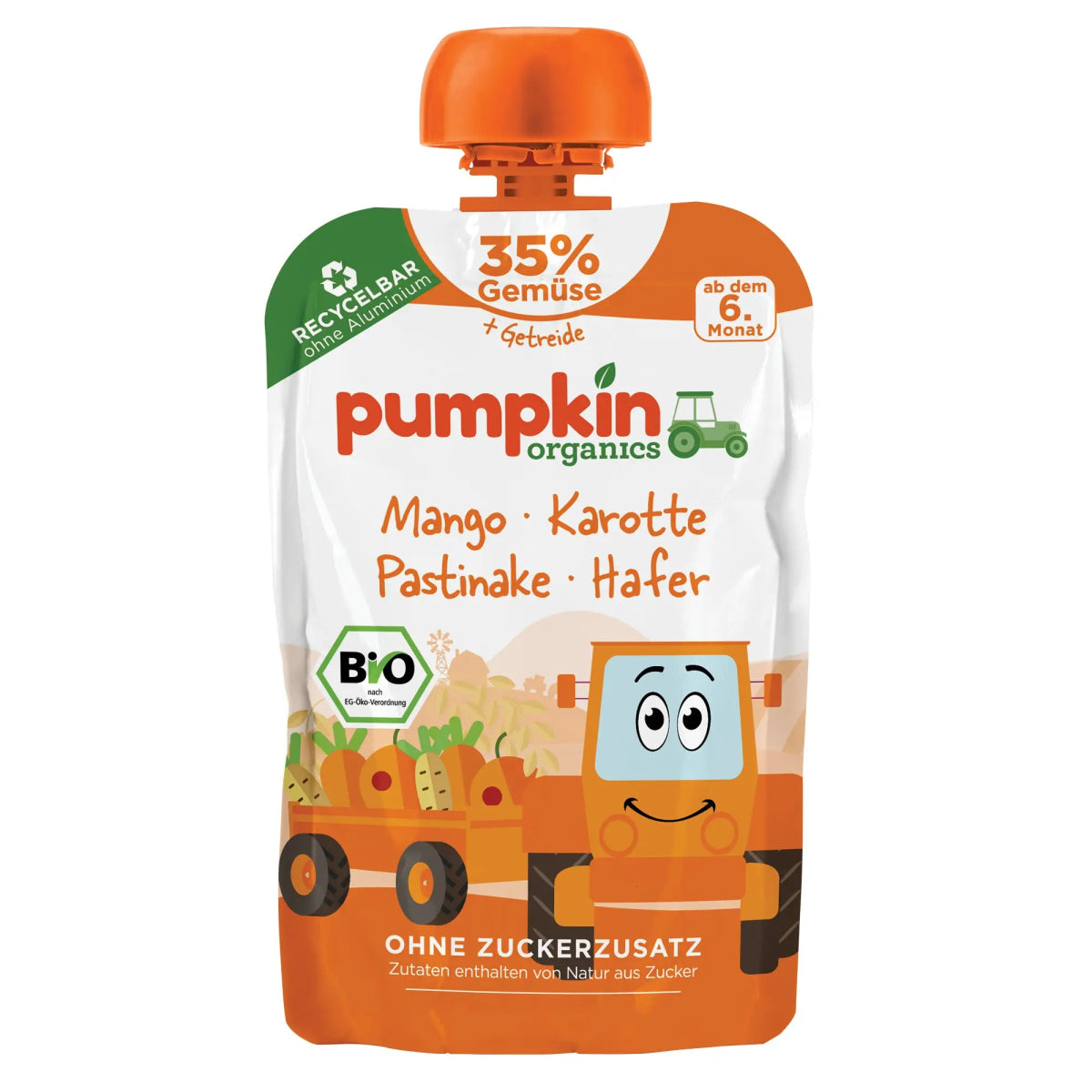 Bio Gemüse - Getreide - Quetschie Mango, Karotte, Pastinake, Hafer - Pumpkin Organics