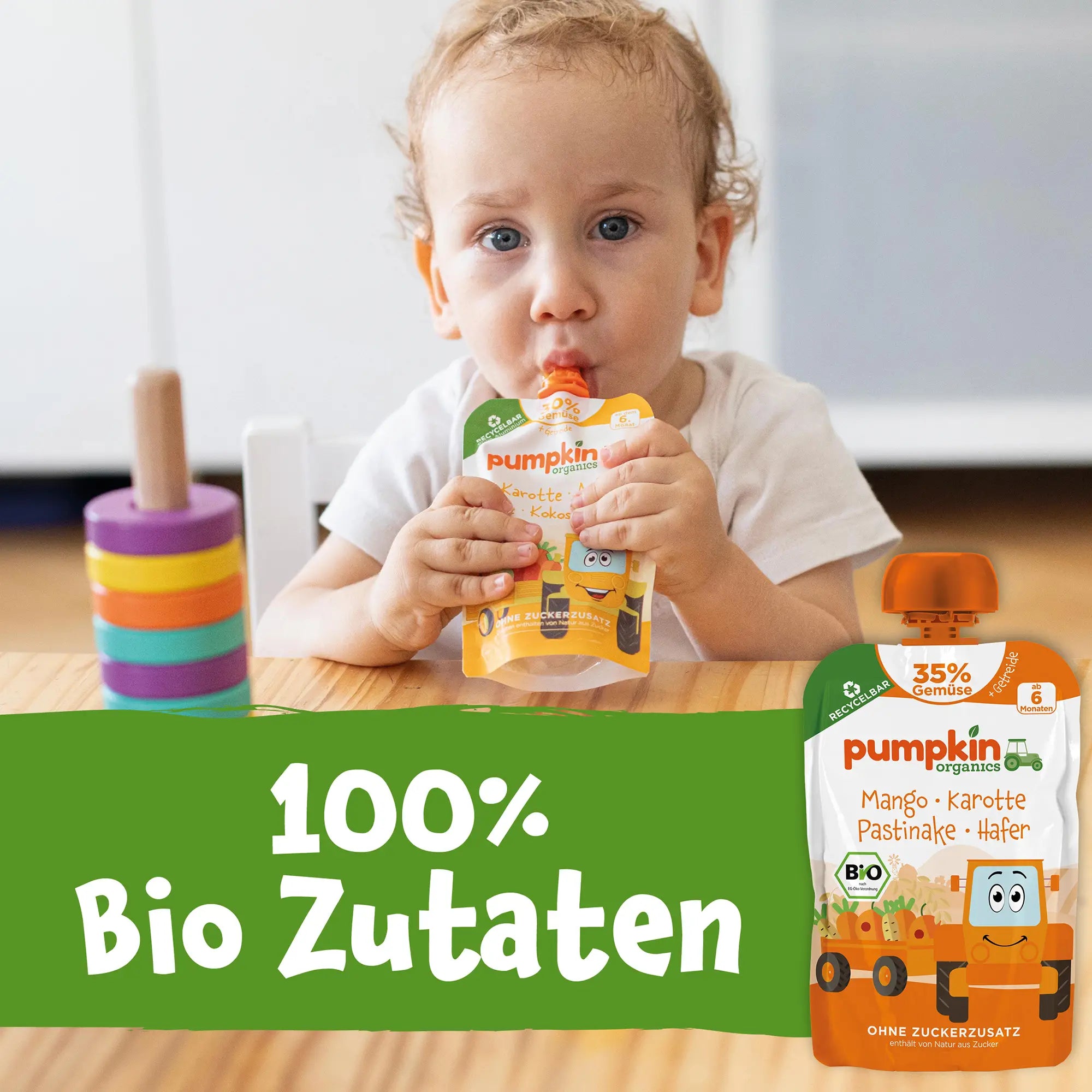 Bio Gemüse - Getreide - Quetschie Mango, Karotte, Pastinake, Hafer - Pumpkin Organics