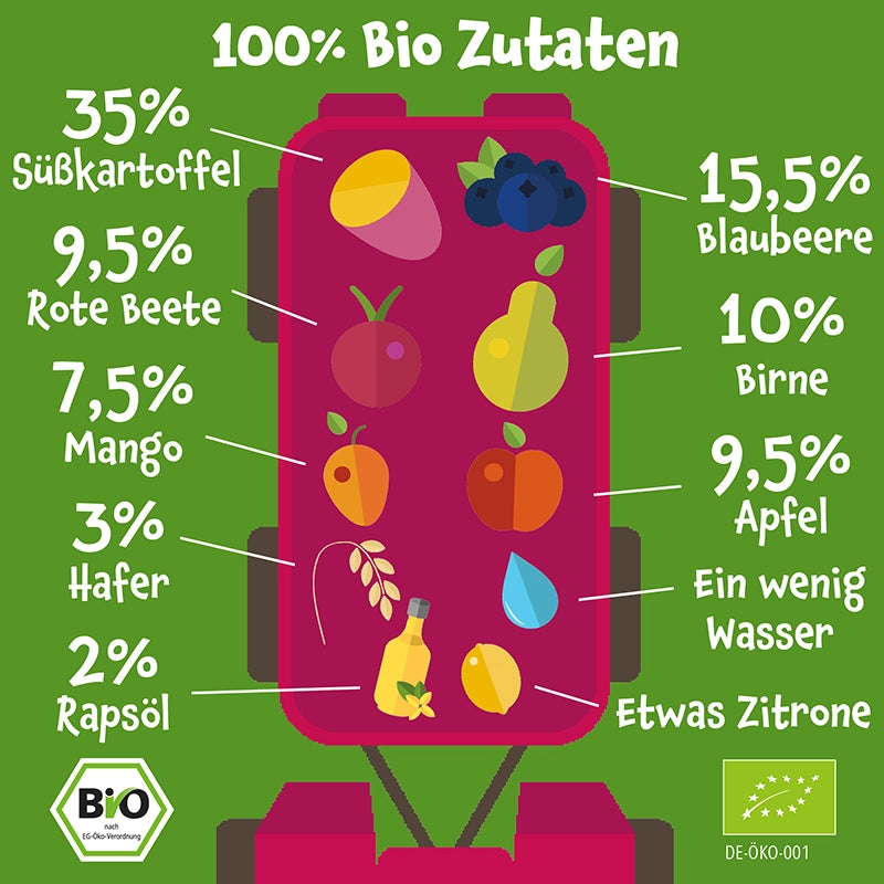 Bio Gemüse - Getreide - Quetschie Süßkartoffel, Blaubeere, Birne, Rote Beete, Hafer - Pumpkin Organics