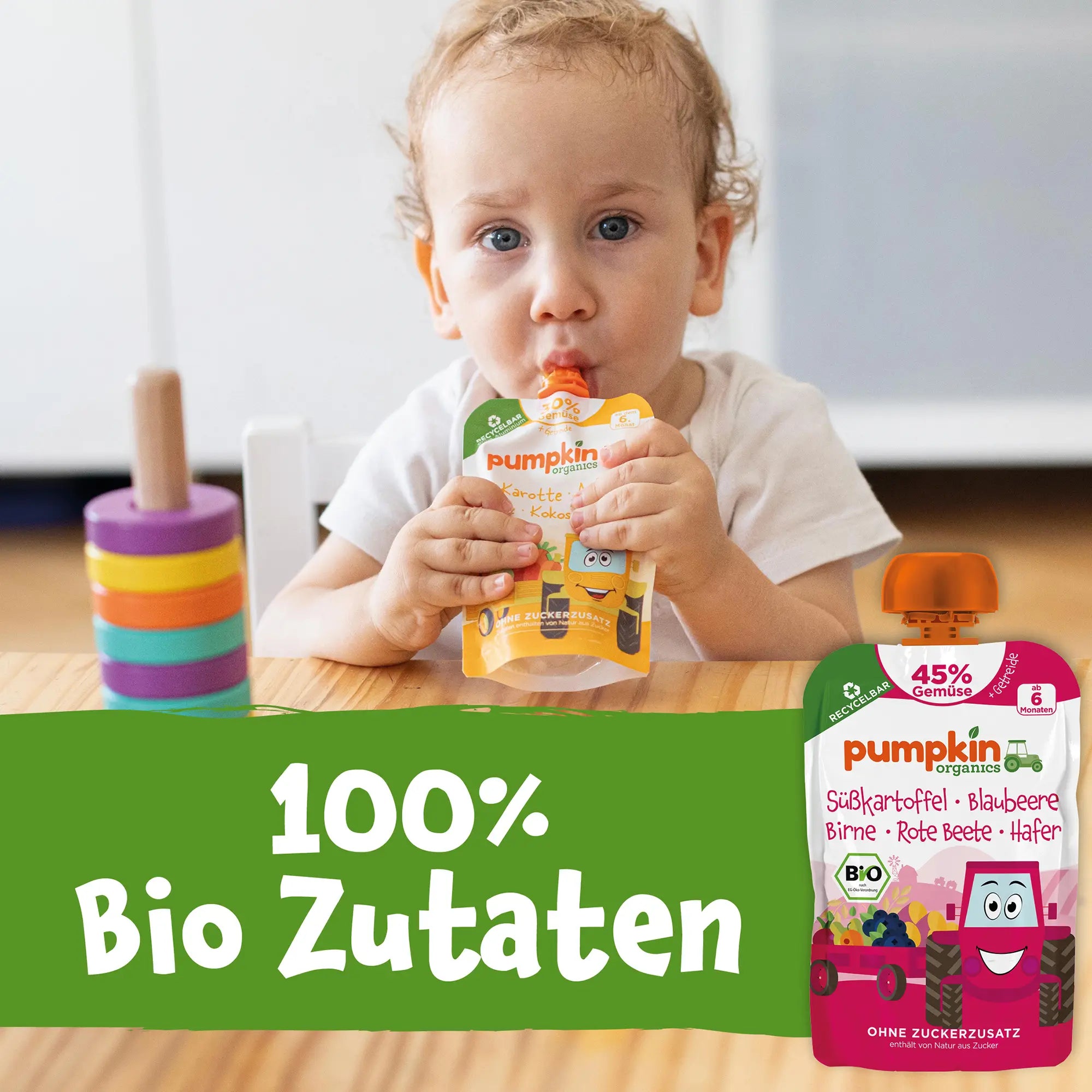 Bio Gemüse - Getreide - Quetschie Süßkartoffel, Blaubeere, Birne, Rote Beete, Hafer - Pumpkin Organics