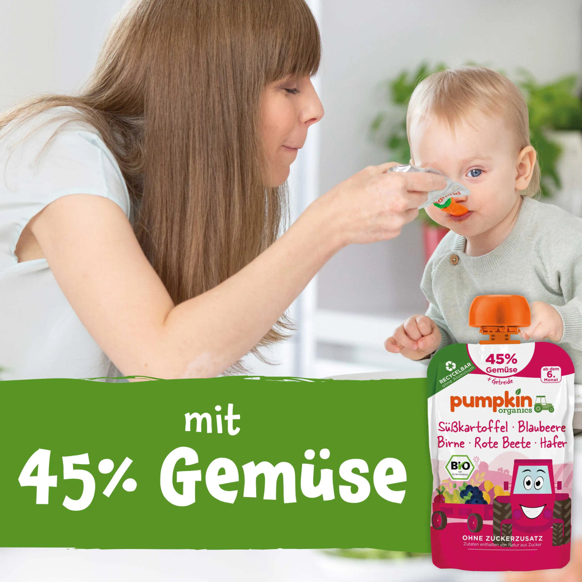 Bio Gemüse - Getreide - Quetschie Süßkartoffel, Blaubeere, Birne, Rote Beete, Hafer - Pumpkin Organics