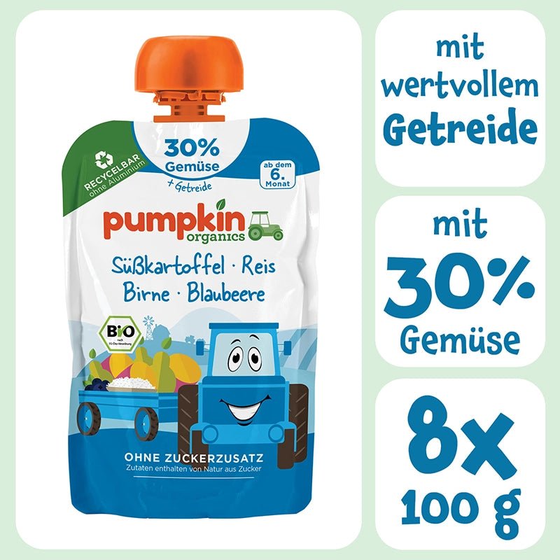Bio Gemüse - Getreide - Quetschie Süßkartoffel, Reis, Birne, Blaubeere - Pumpkin Organics