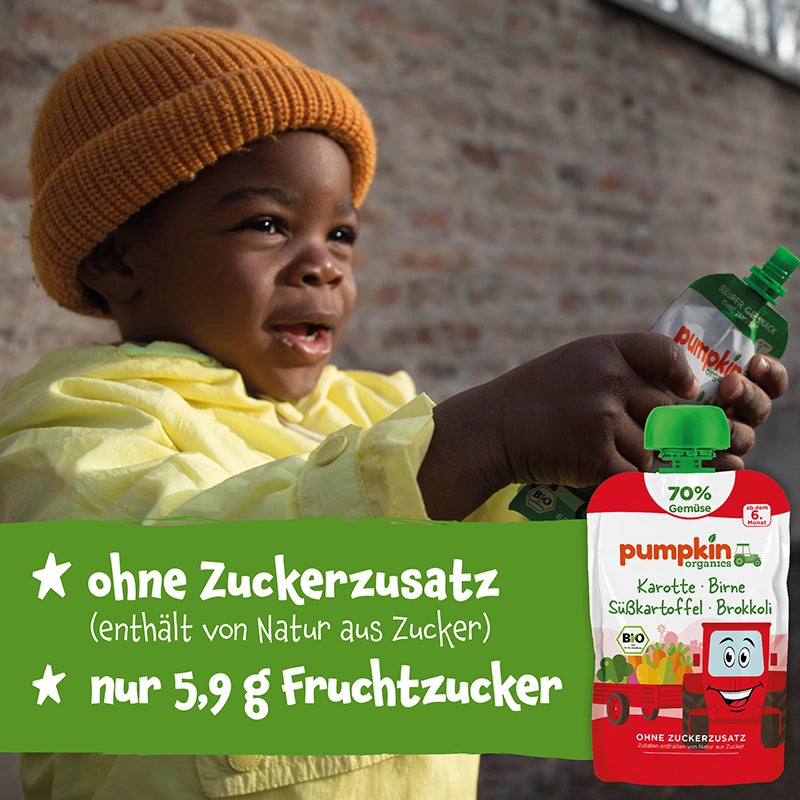 Bio Gemüse - Quetschie Karotte, Birne, Süßkartoffel, Brokkoli - Pumpkin Organics