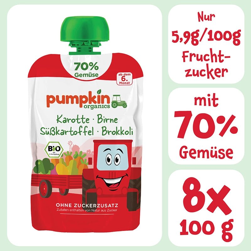Bio Gemüse - Quetschie Karotte, Birne, Süßkartoffel, Brokkoli - Pumpkin Organics