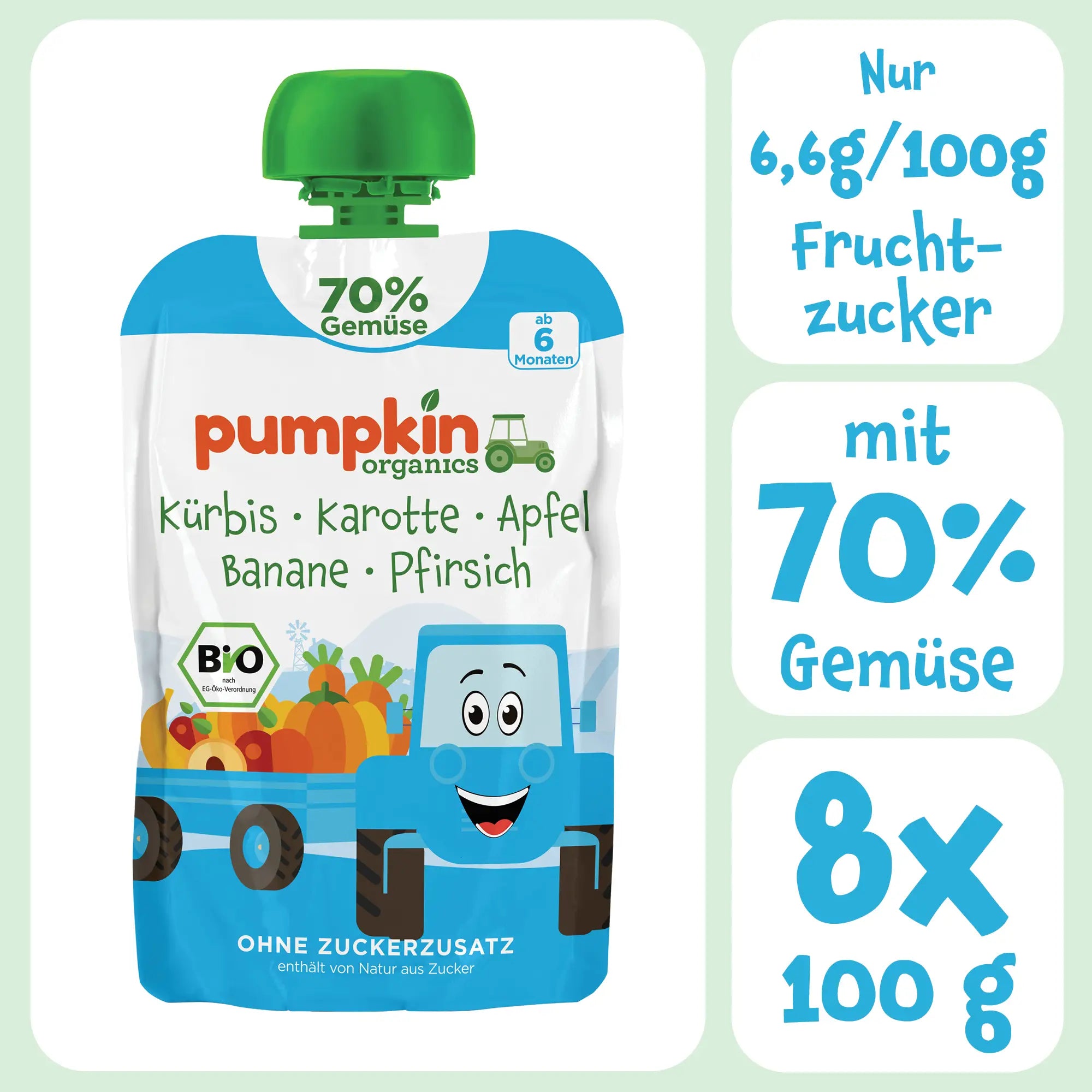 Bio Gemüse - Quetschie Kürbis, Karotte, Apfel, Banane, Pfirsich - Pumpkin Organics