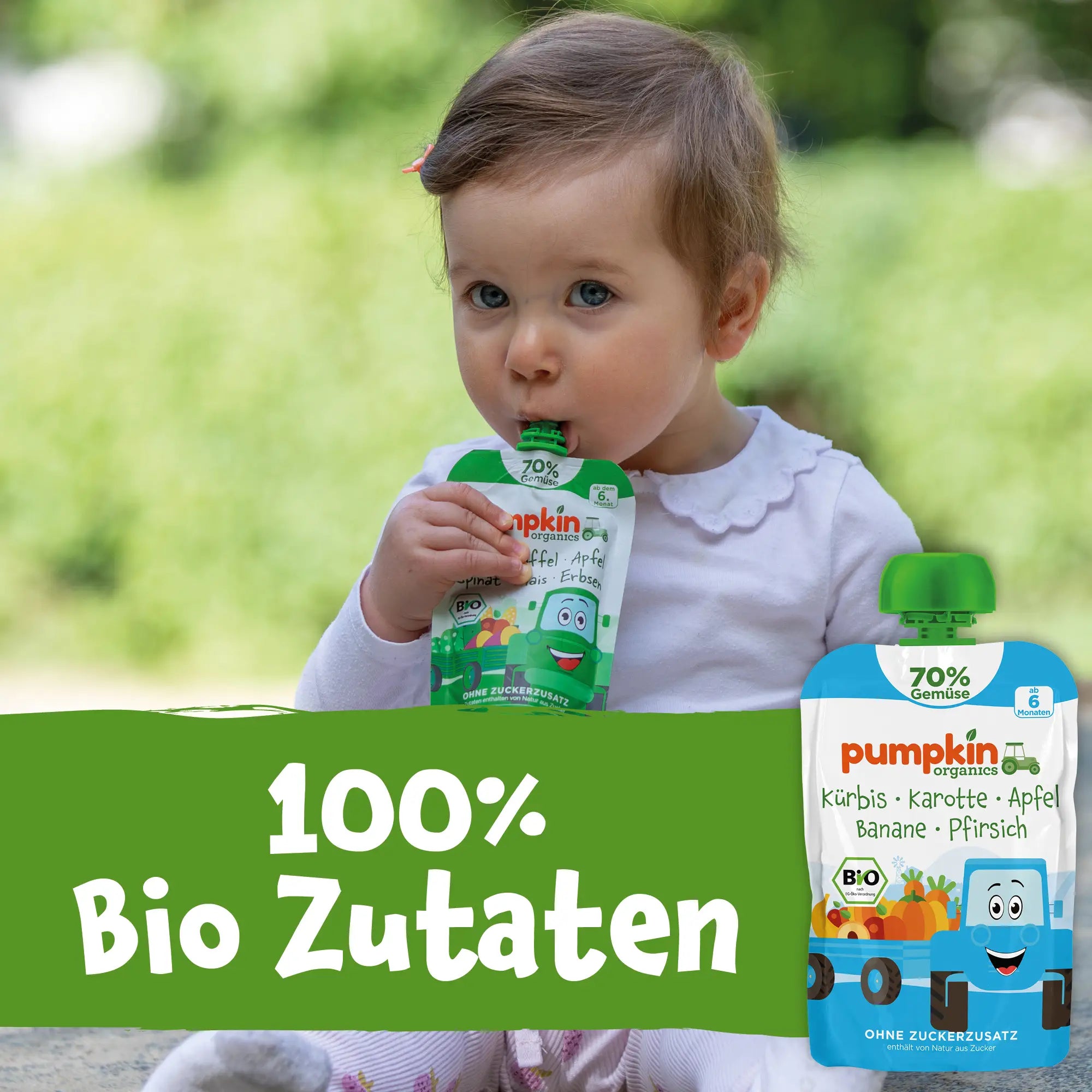 Bio Gemüse - Quetschie Kürbis, Karotte, Apfel, Banane, Pfirsich - Pumpkin Organics