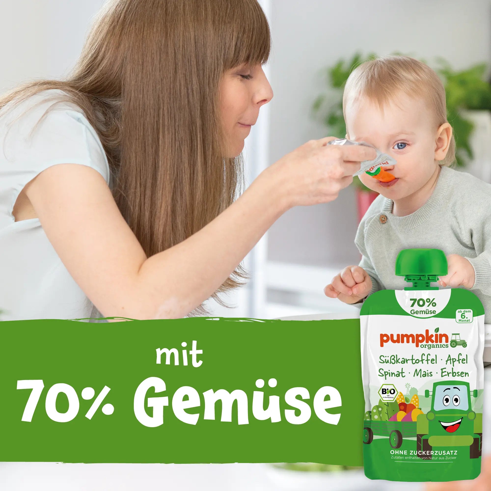 Bio Gemüse - Quetschie Süßkartoffel, Apfel, Spinat, Mais, Erbsen - Pumpkin Organics