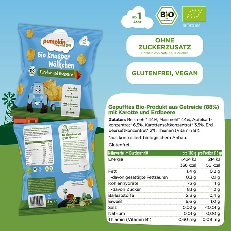Bio Knusper Wölkchen Karotte und Erdbeere - Pumpkin Organics