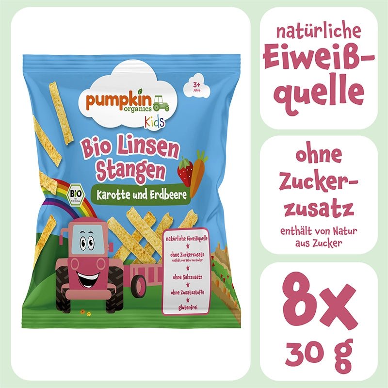 Bio Linsen Stangen Karotte und Erdbeere - Pumpkin Organics