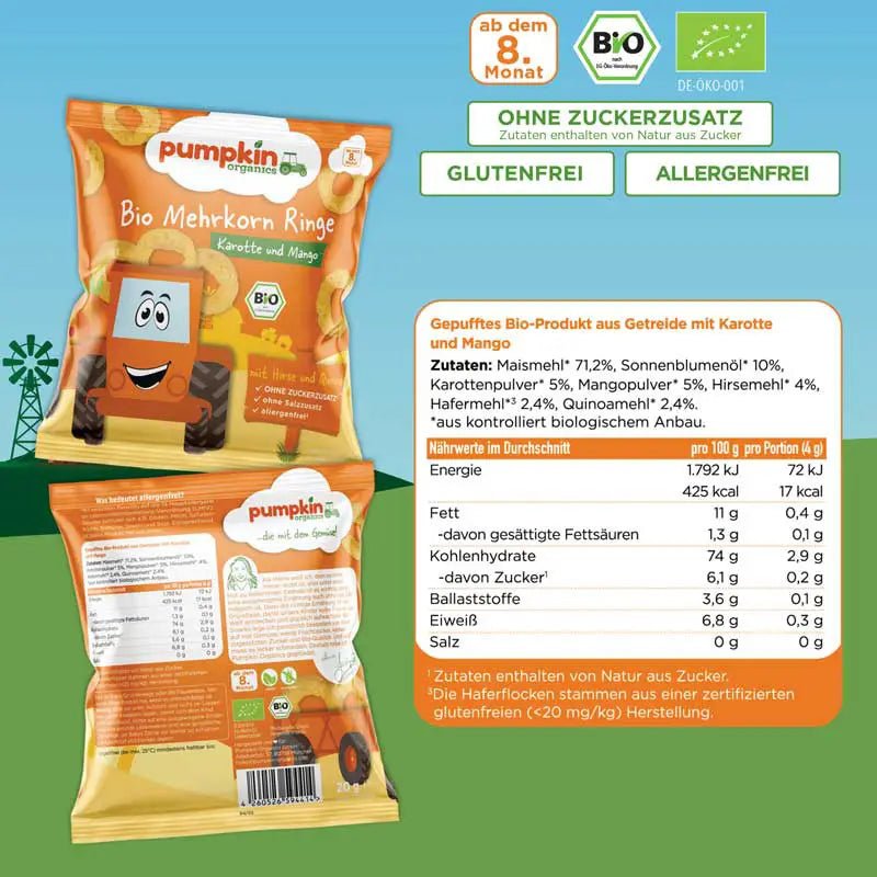 Bio Mehrkorn Ringe Karotte und Mango - Pumpkin Organics