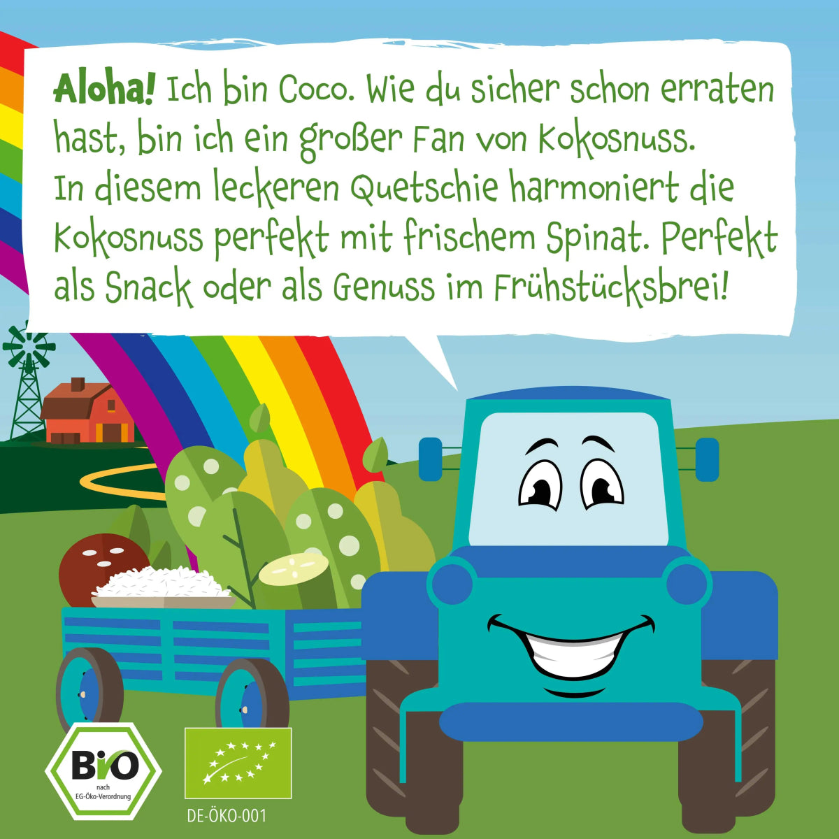 Gratis Bio Gemüse - Getreide - Quetschie Birne, Erbsen, Spinat, Gurke, Kokosnuss, Reis - Pumpkin Organics