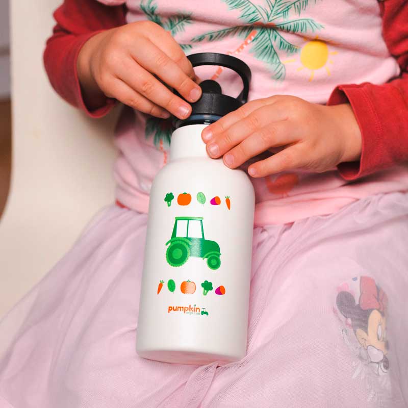 Kindergeschirr - Set aus Trinkflasche, Brotdose, Lätzchen, Schale und Tischset - Pumpkin Organics
