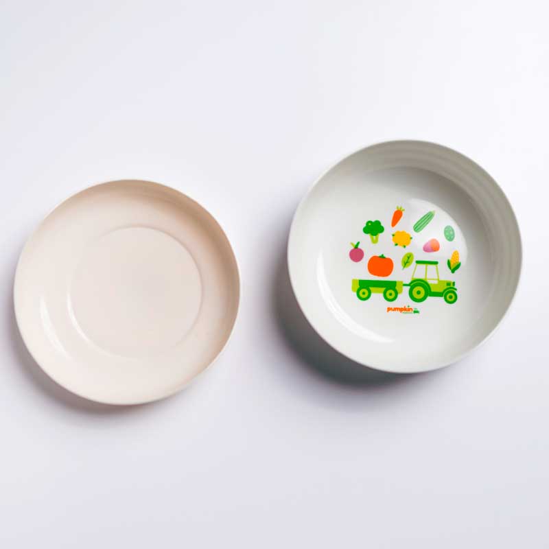 Kindergeschirr - Set aus Trinkflasche, Brotdose, Lätzchen, Schale und Tischset - Pumpkin Organics