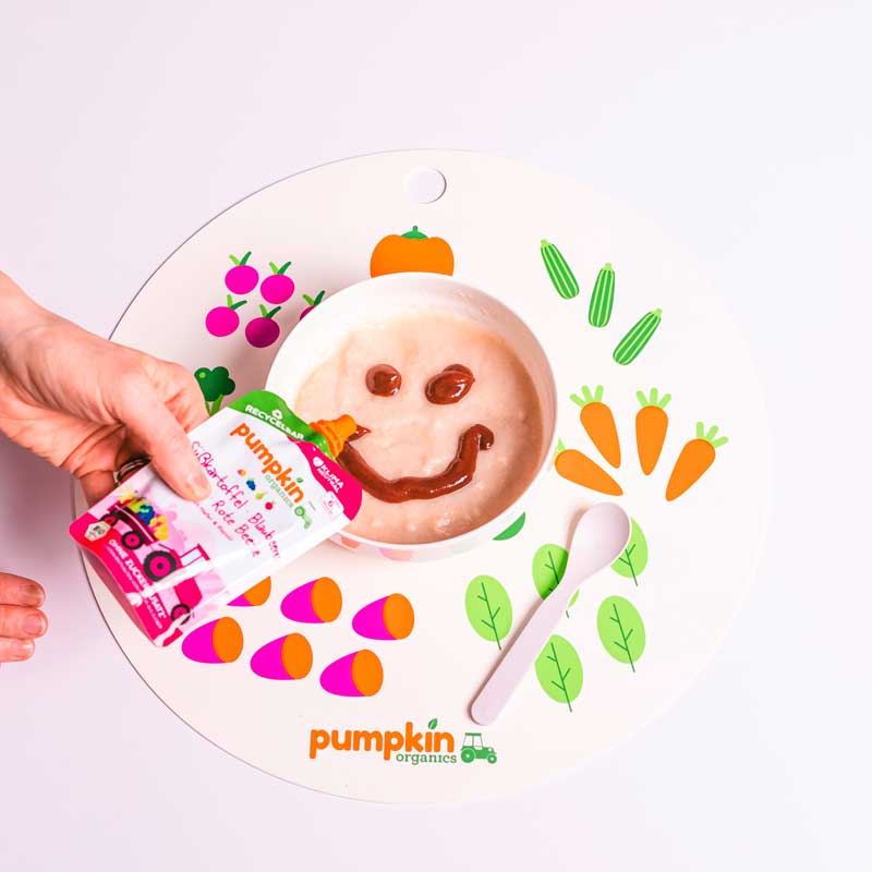 Kindergeschirr - Set aus Trinkflasche, Brotdose, Lätzchen, Schale und Tischset - Pumpkin Organics