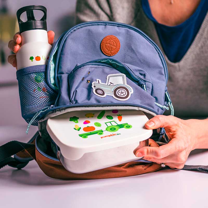 Kindergeschirr - Set aus Trinkflasche, Brotdose, Lätzchen, Schale und Tischset - Pumpkin Organics