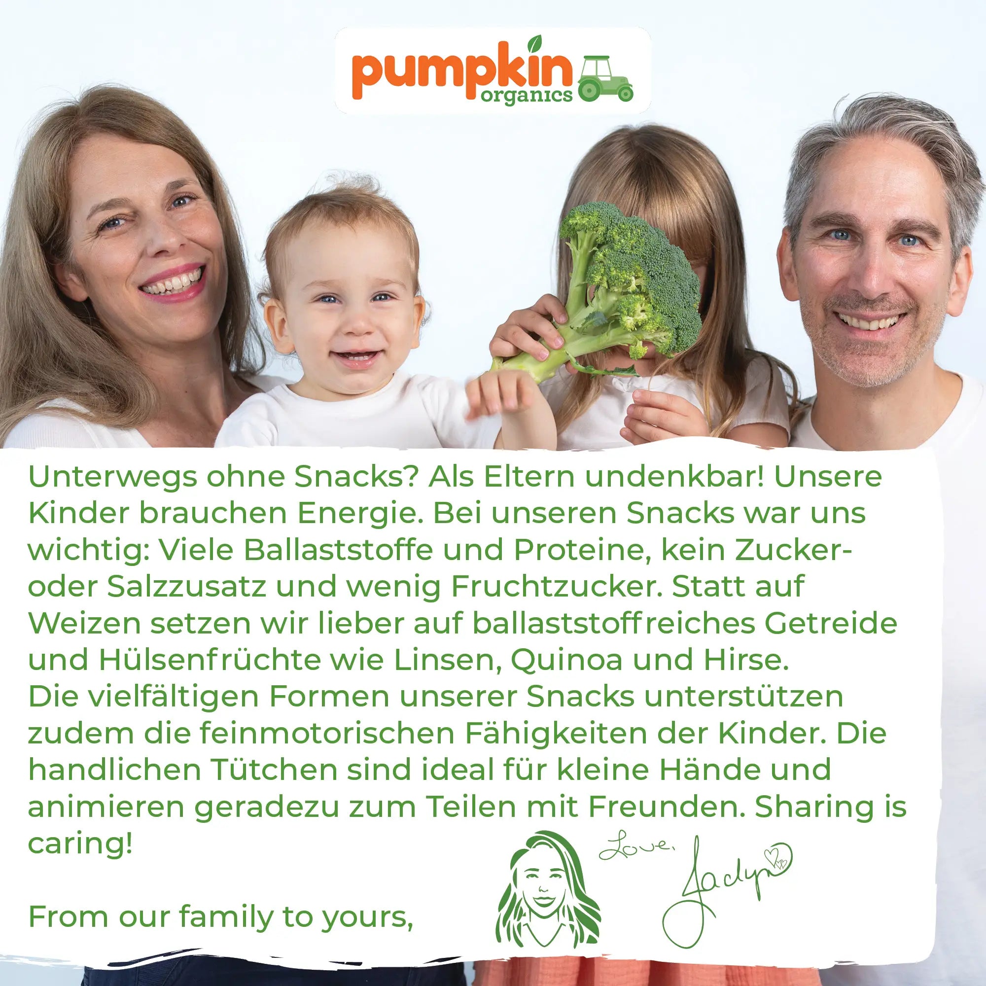 Pumpkin Organics Familie liebt gesunde Knusper Snacks für Kinder