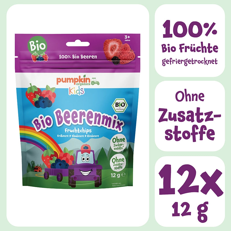 Bio Beerenmix gefriergetrocknete Fruchtchips ohne Zuckerzusatz, ohne Zusatzstoffe, 12x12g