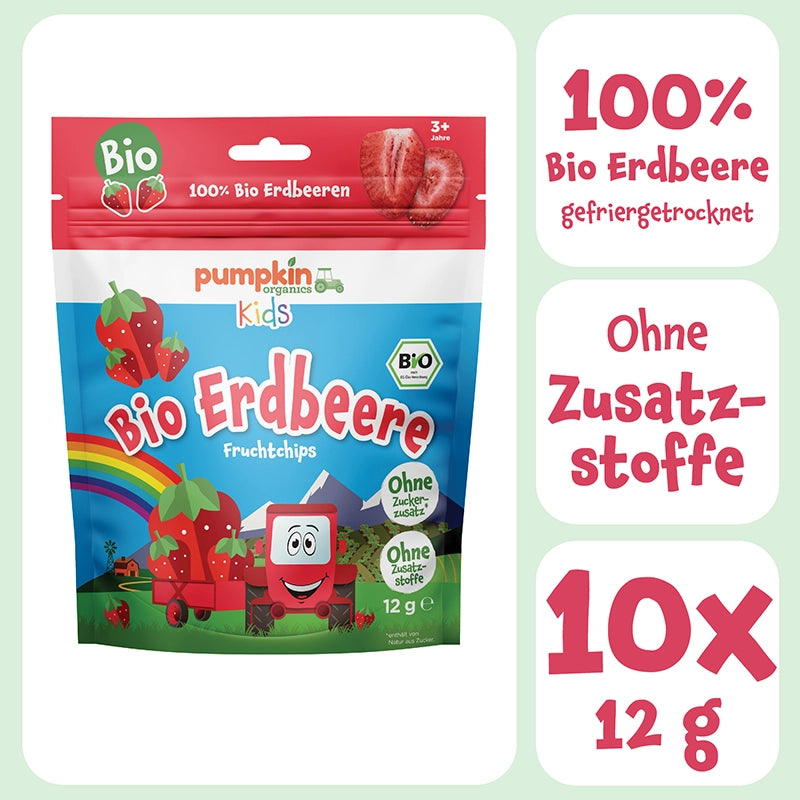 Bio Erdbeere Fruchtchips, ohne Zuckerzusatz, ohnzu Zusatzstoffe, 10x12g