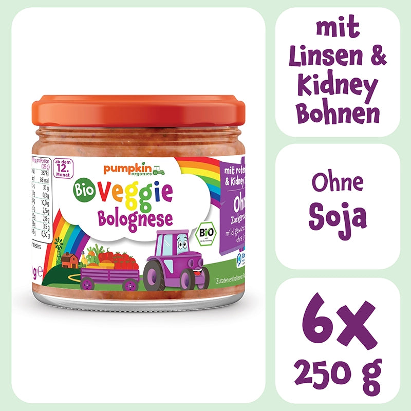 Bio Veggie Bolognese Pasta Sauce für Kinder mit Linsen und Kidney Bohnen, ohne Soja 6x250g