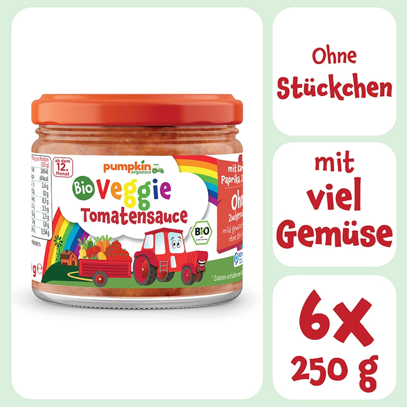 Bio Veggie Tomatensauce für Kinder ohne Stückchen, mit viel Gemüse. 6x250g