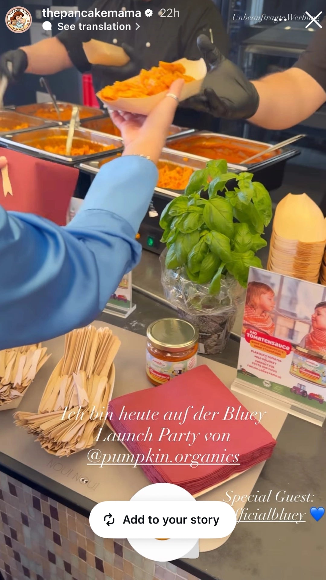 Bluey Pasta auf dem Bluey Event von Pumpkin Organics