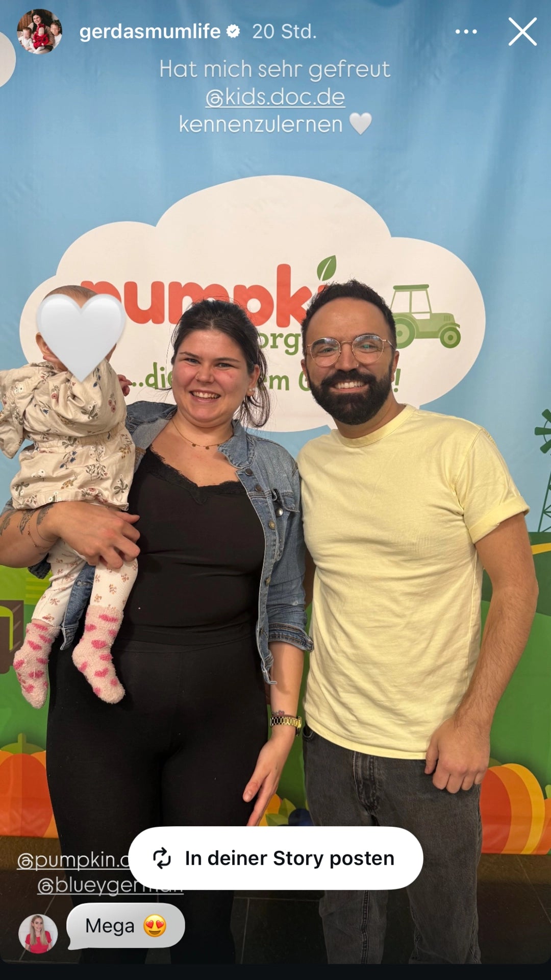 @gerdasmumlife mit @kids.doc auf dem Bluey Event von Pumpkin Organics