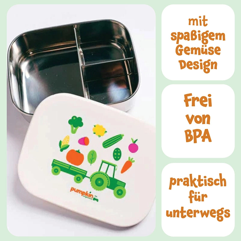 Pumpkin Organics Brotdose mit spaßigem Gemüse Design, frei von BPA und praktisch für unterwegs