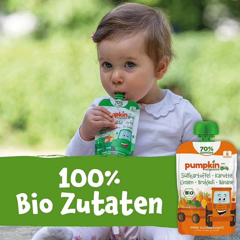 Baby isst Quetschie mit 100% Bio Zutaten