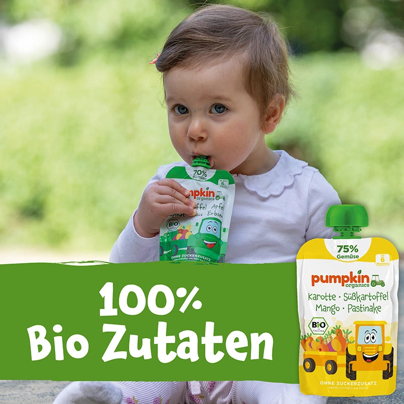 Baby isst Quetschie mit 100% Bio Zutaten