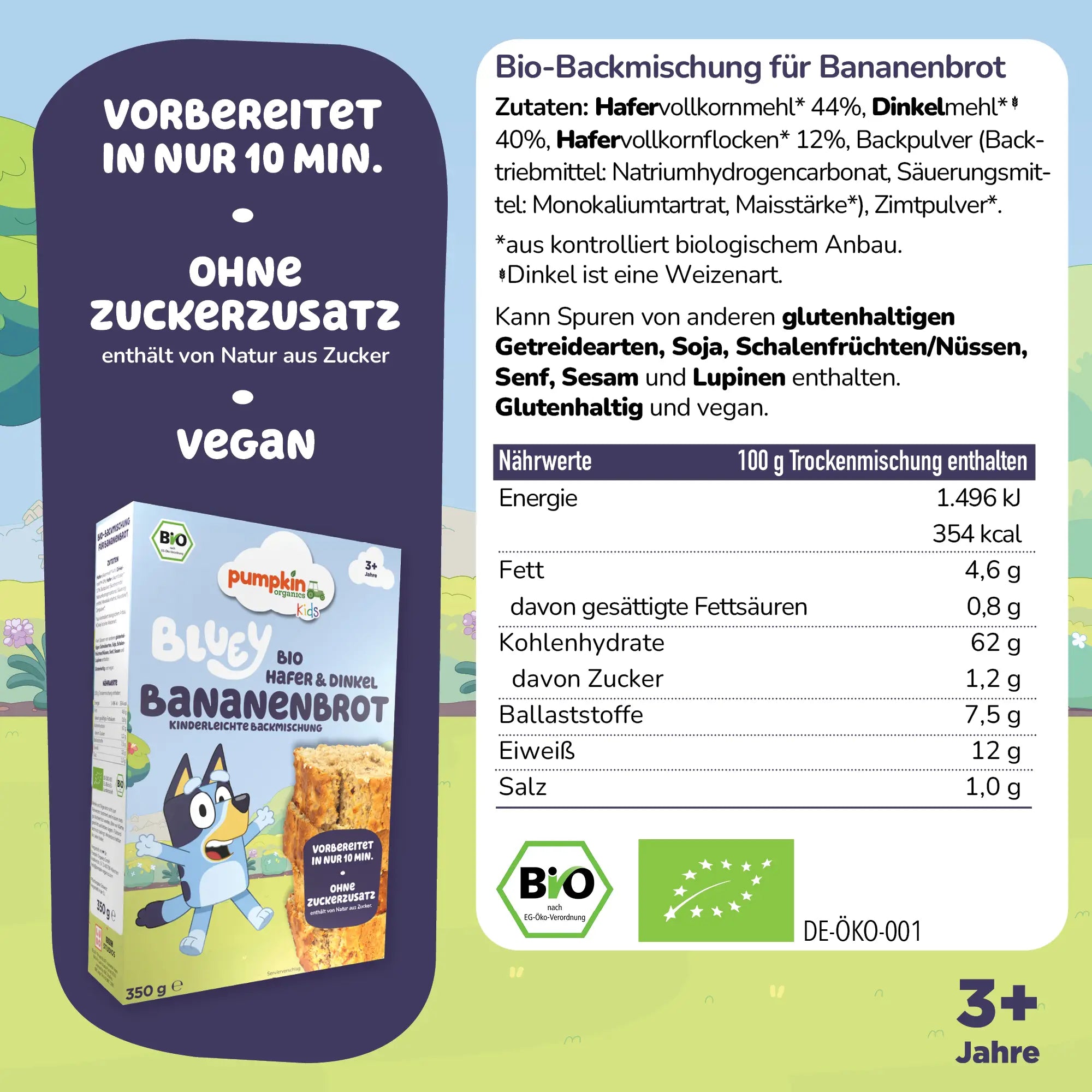 Bluey Bio Bananenbrot Backmischung für Kinder Zutaten und Nährwertangaben