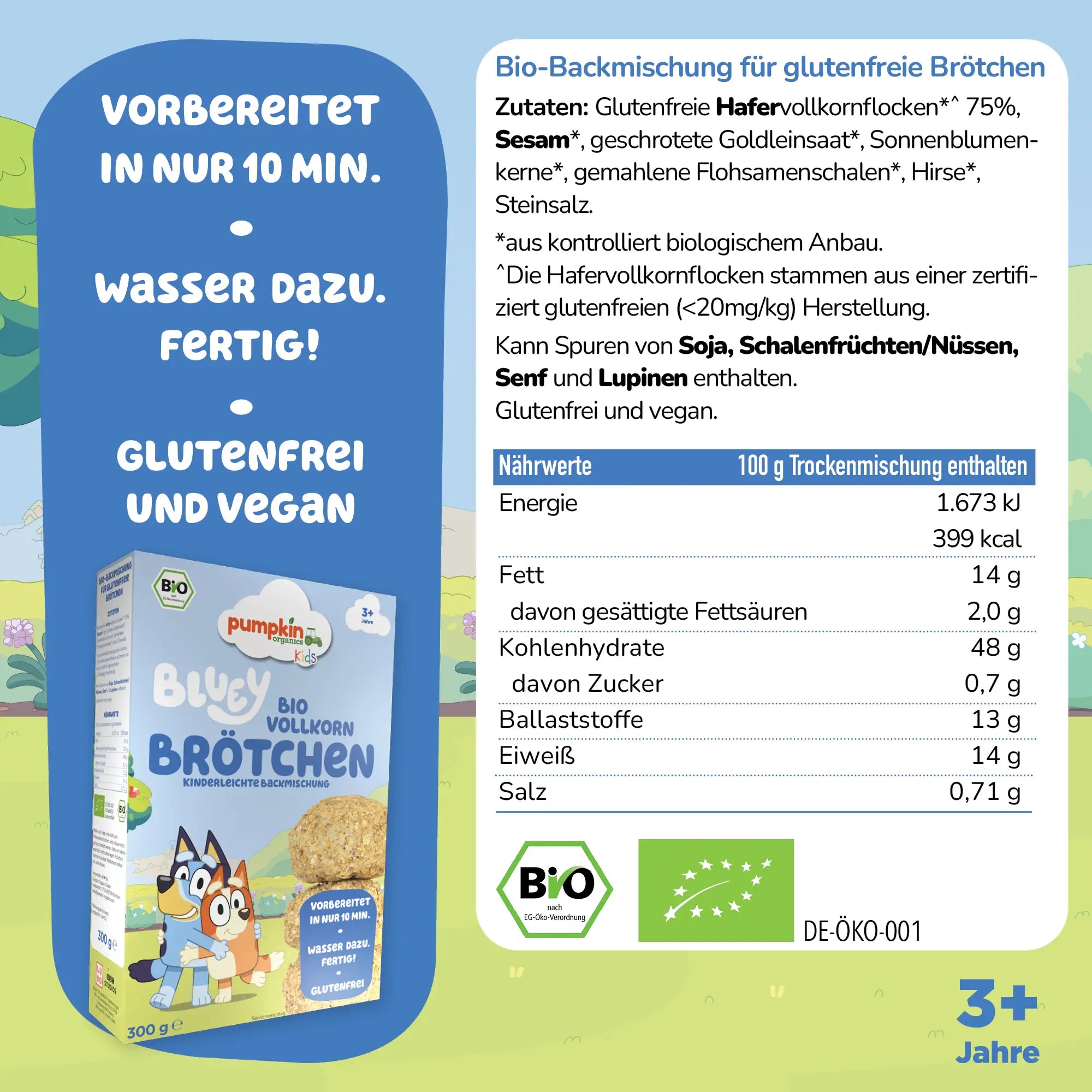 Bluey Bio Vollkorn Brötchen Backmischung für Kinder: Zutaten und Nährwertangaben