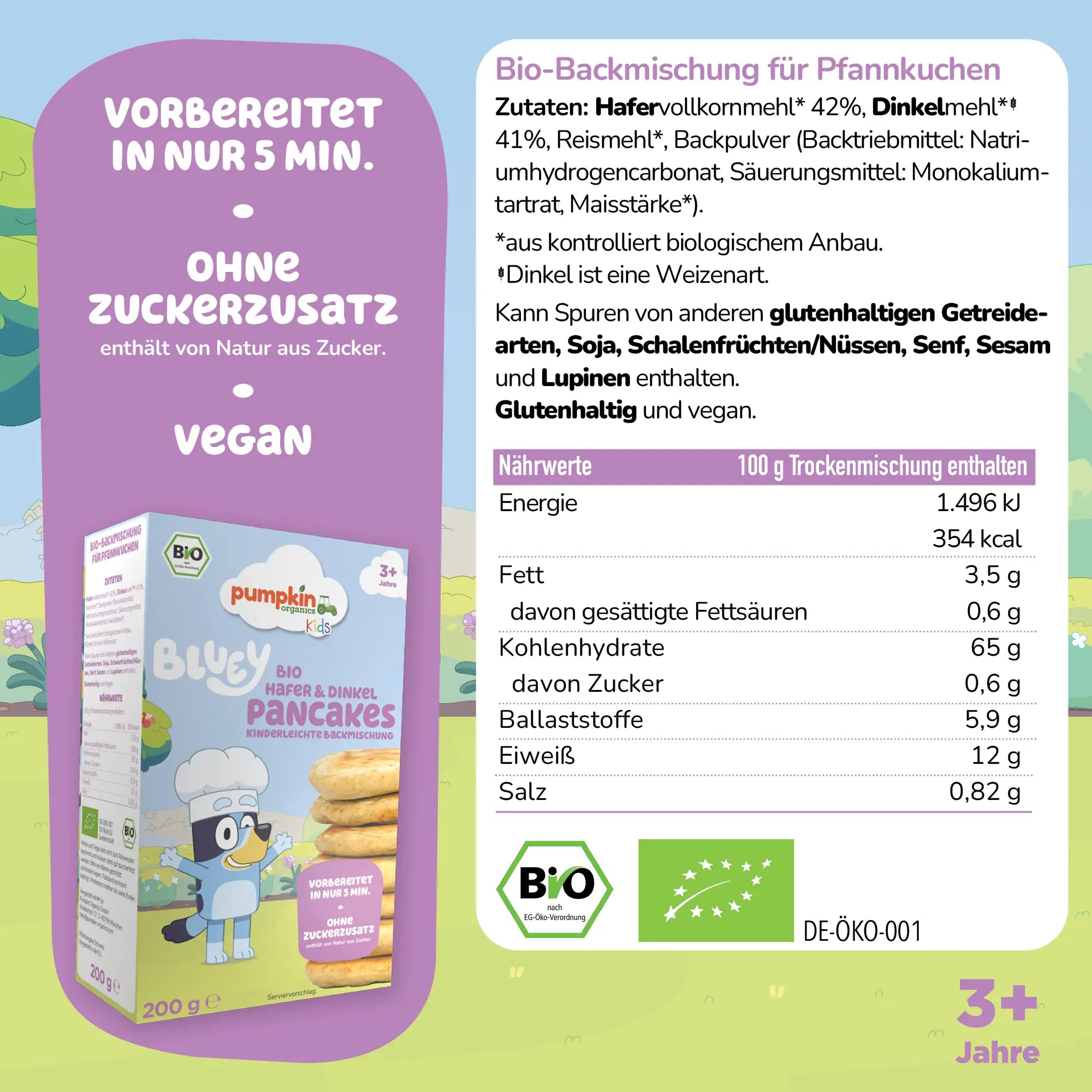 Bluey Bio Pancake Backmischung für Kinder: Zutaten und Nährwerttabelle