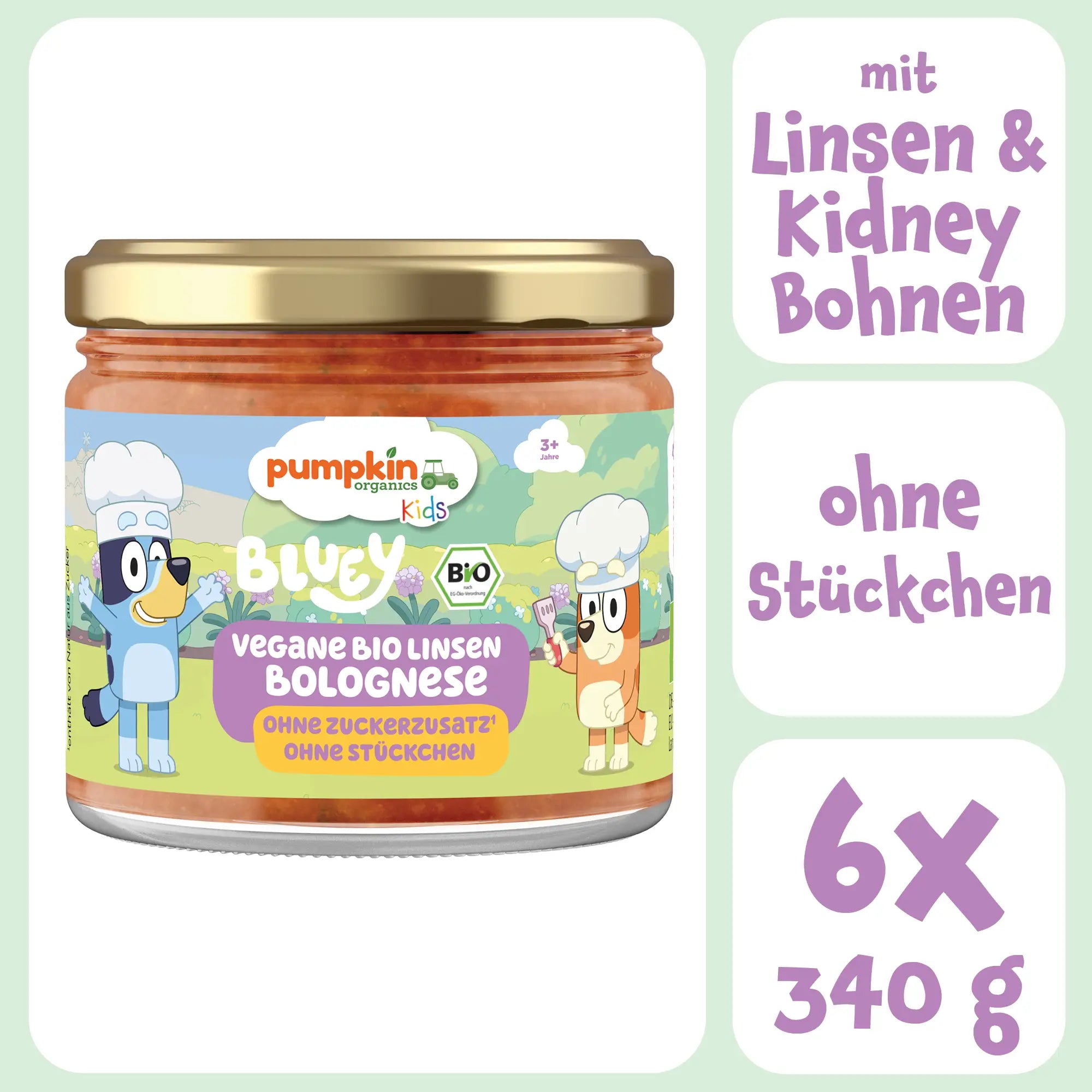 Bluey Bio Linsen Bolognese mit Linsen & Kidney Bohnen, ohne Soja, 6x250g
