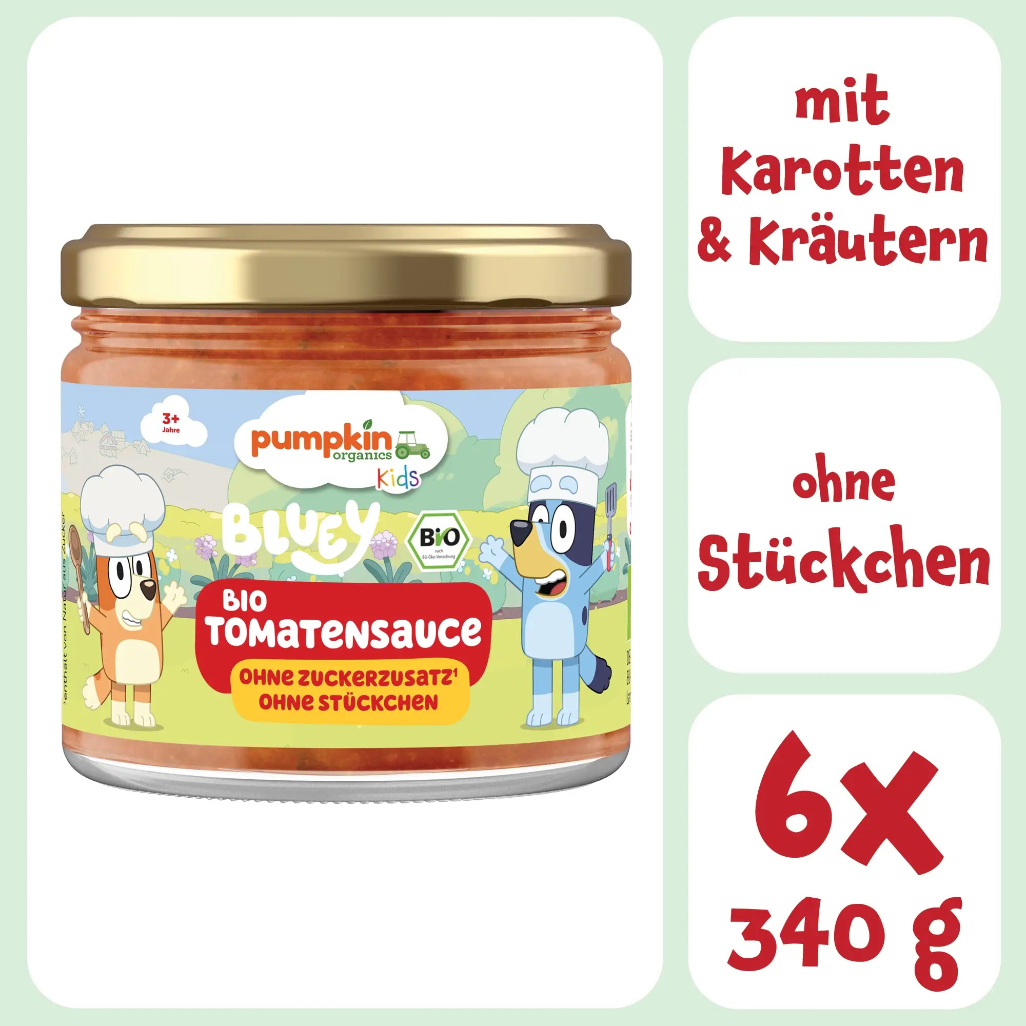 Bluey Bio Tomatensauce ohne Stückchen mit viel Gemüse  6x250g