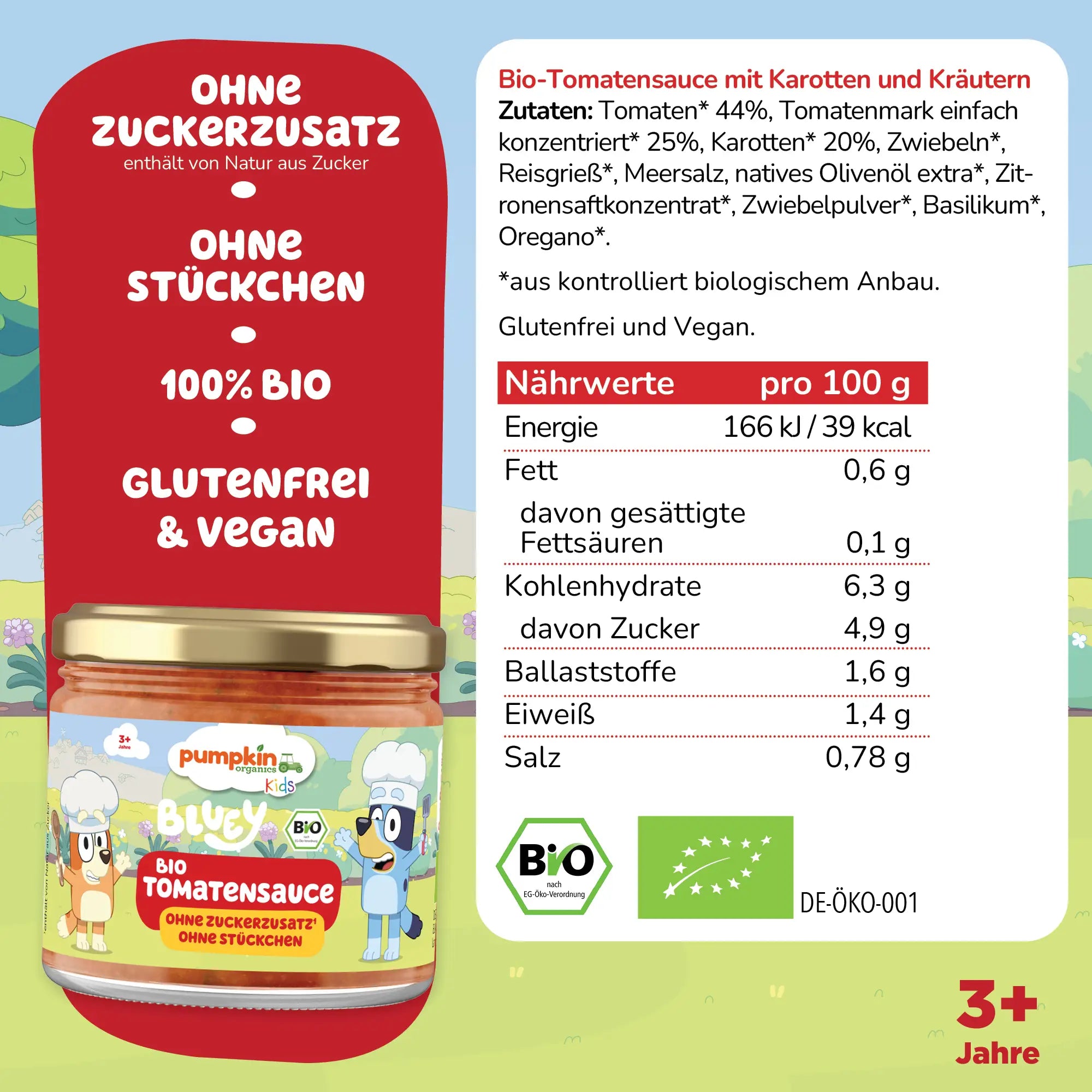 Bluey Bio Tomatensauce Zutaten und Nährwertangaben