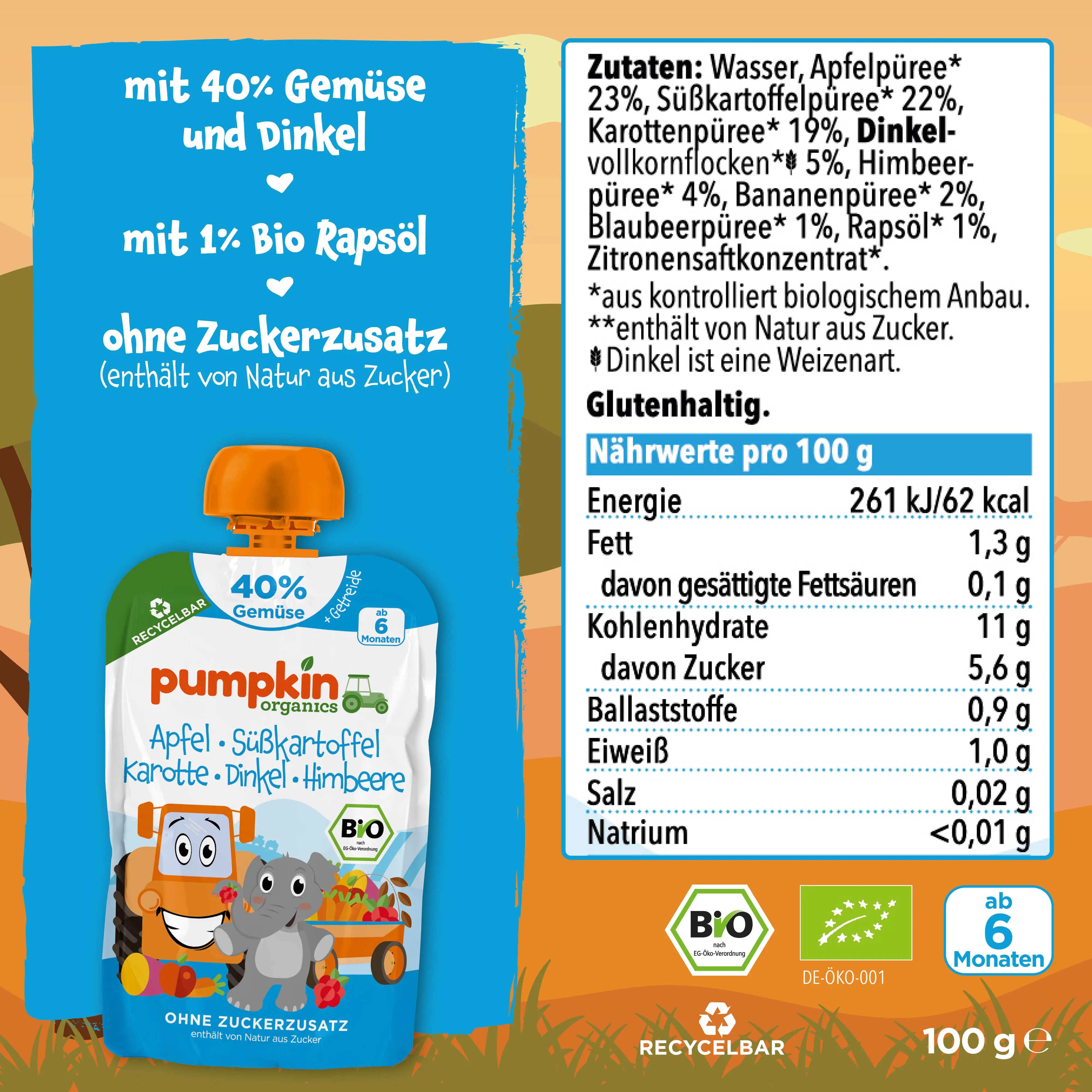 Pumpkin Organics Bio Gemüse-Getreide Quetschie mit Elefant: Zutaten und Nährwerttabelle