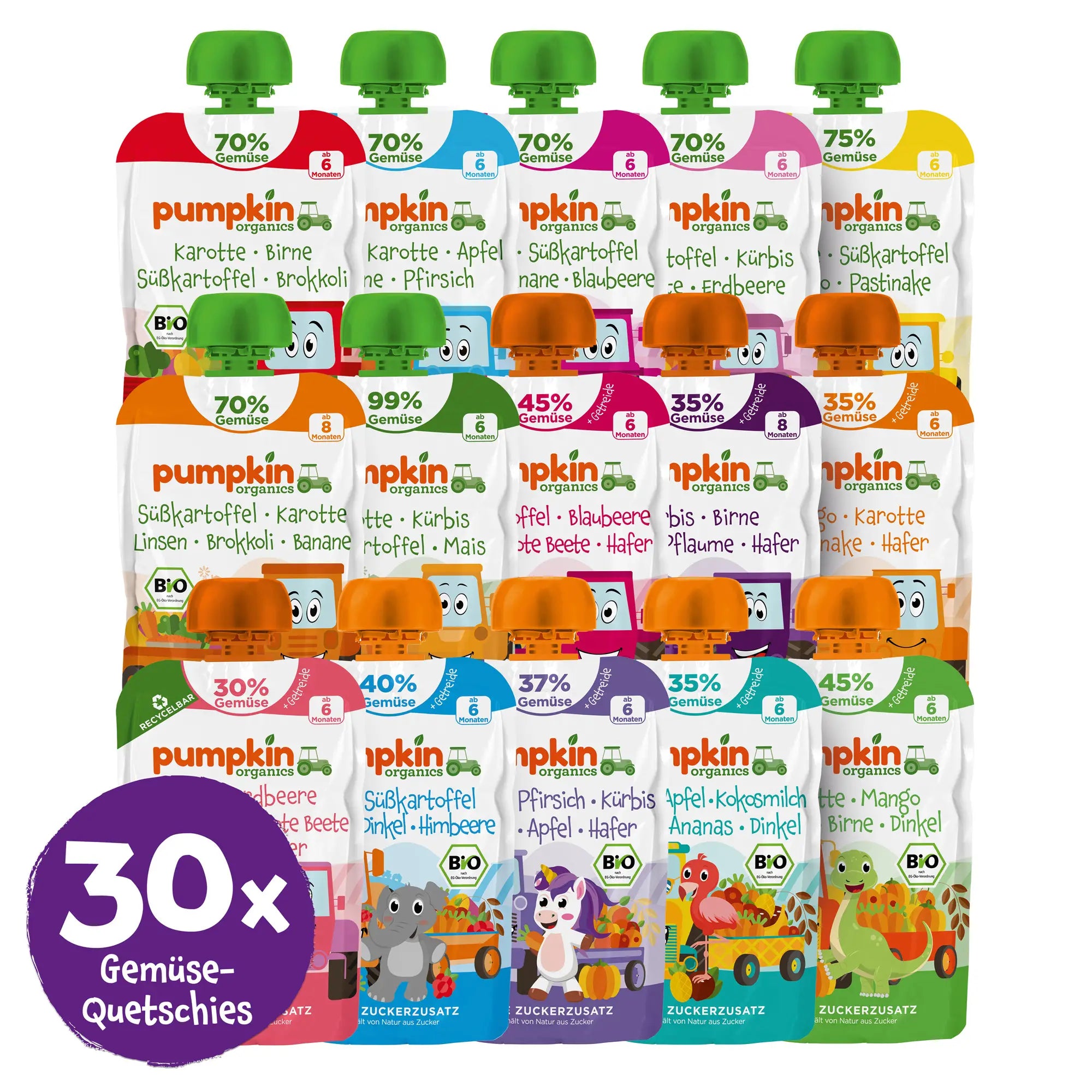 30x Bio Gemüse-Quetschies von Pumpkin Organics