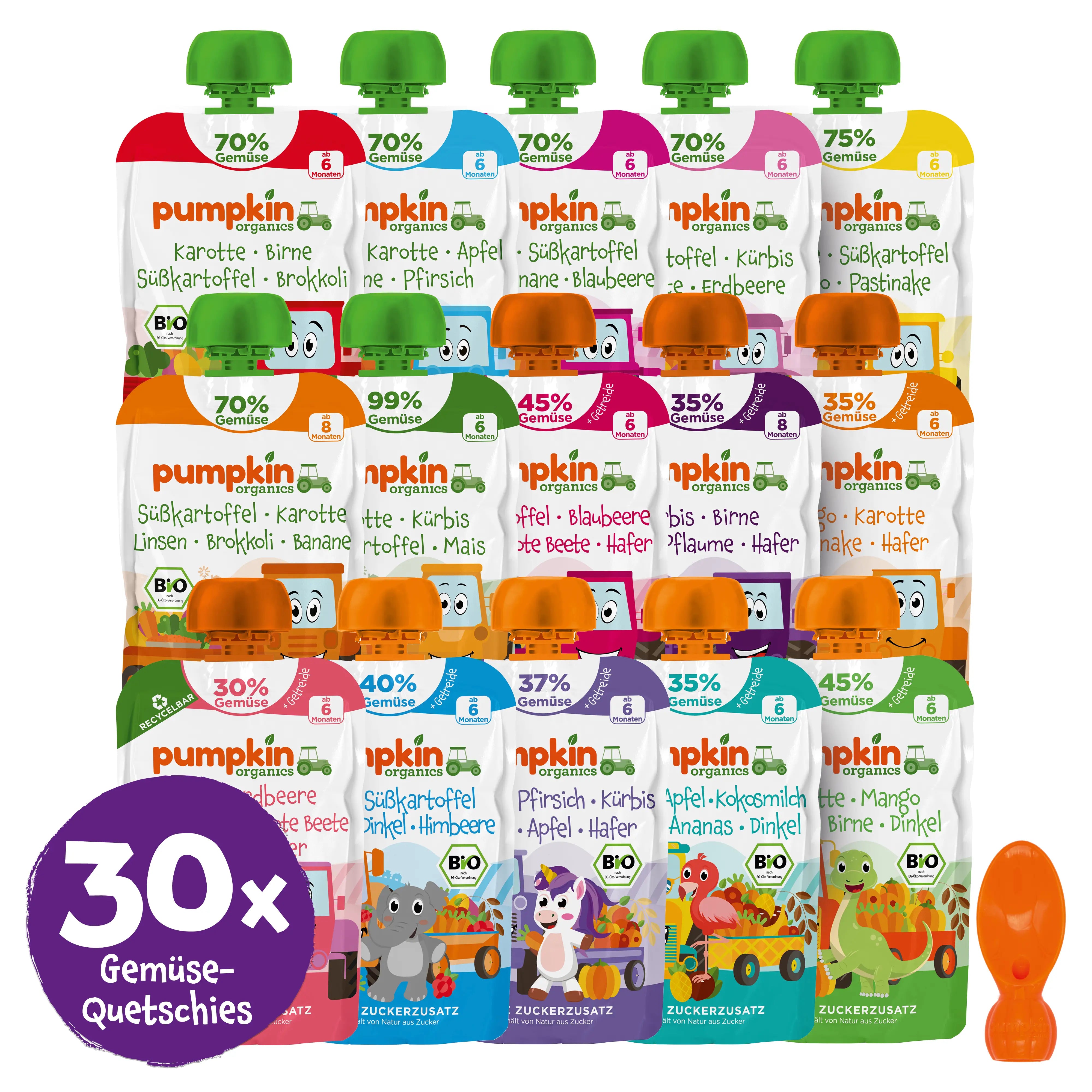 30x Bio Gemüse-Quetschies von Pumpkin Organics